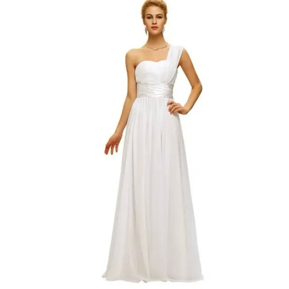 One shoulder Suffon Dress white dress, great for prom or wedding, formal events - Picture 1 of 2